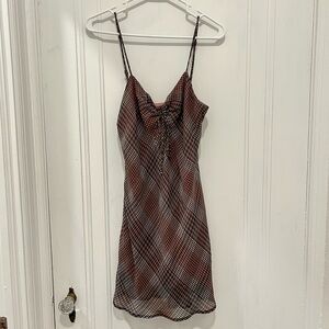 Urban Outfitters Sheer Plaid Mini Dress, M